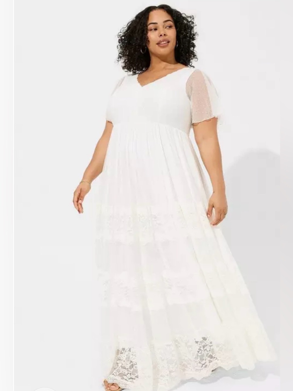 Torrid Ever After White Lace Maxi Dress with Sheer Short Sleeves